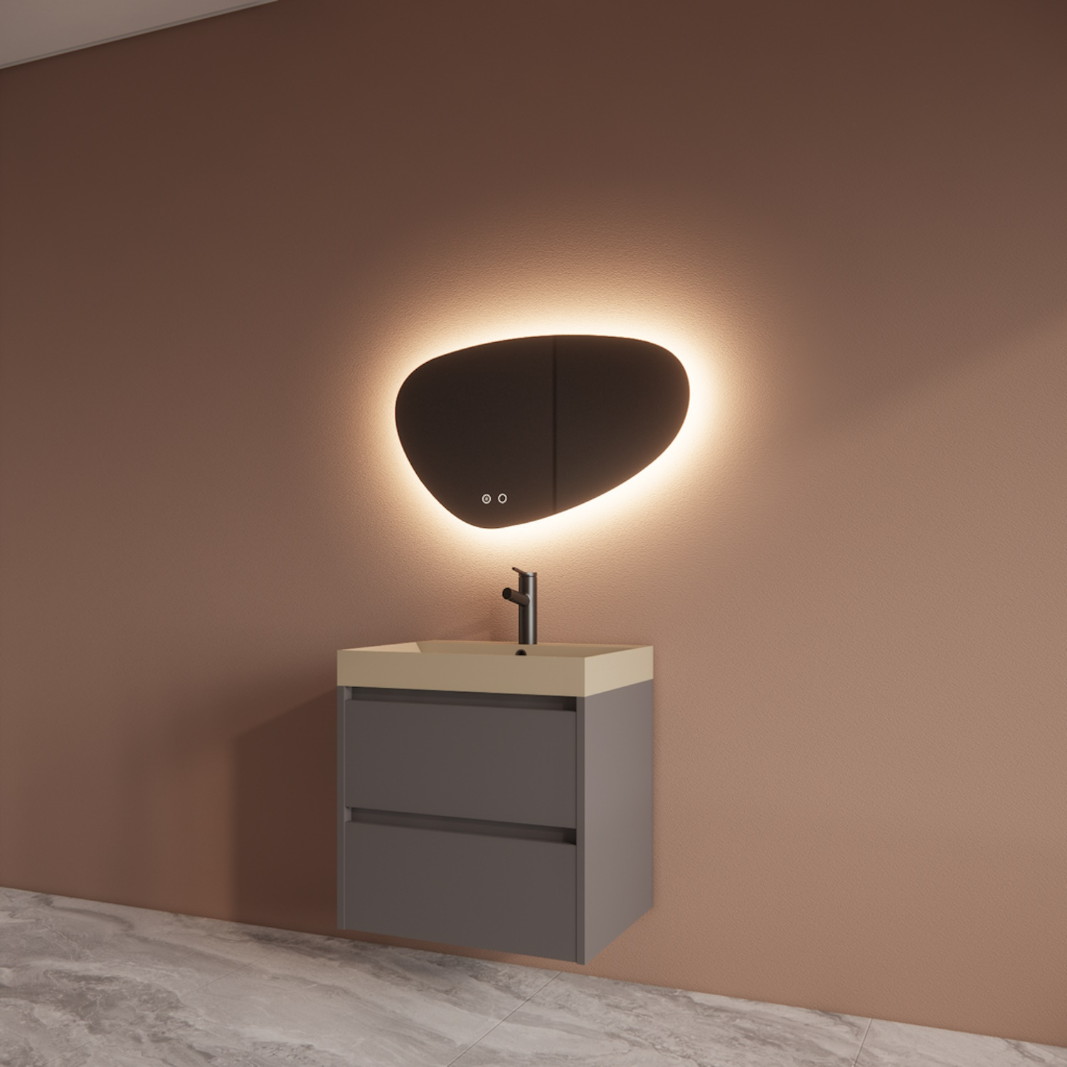 Boss & Wessing Badmeubelset BWS Riga Met Lako Wastafel Wit 60 cm Leigrijs 