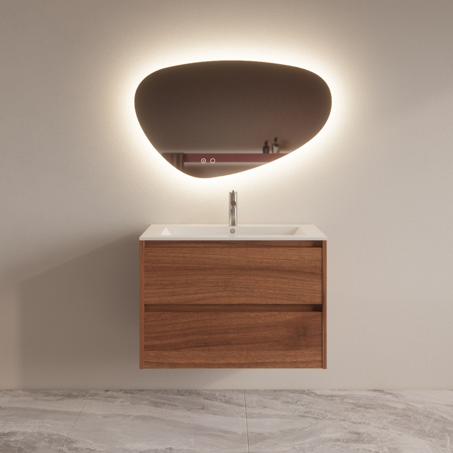 Boss & Wessing Badmeubelset BWS Riga Met Asia Wastafel Wit 80 cm Walnoot 