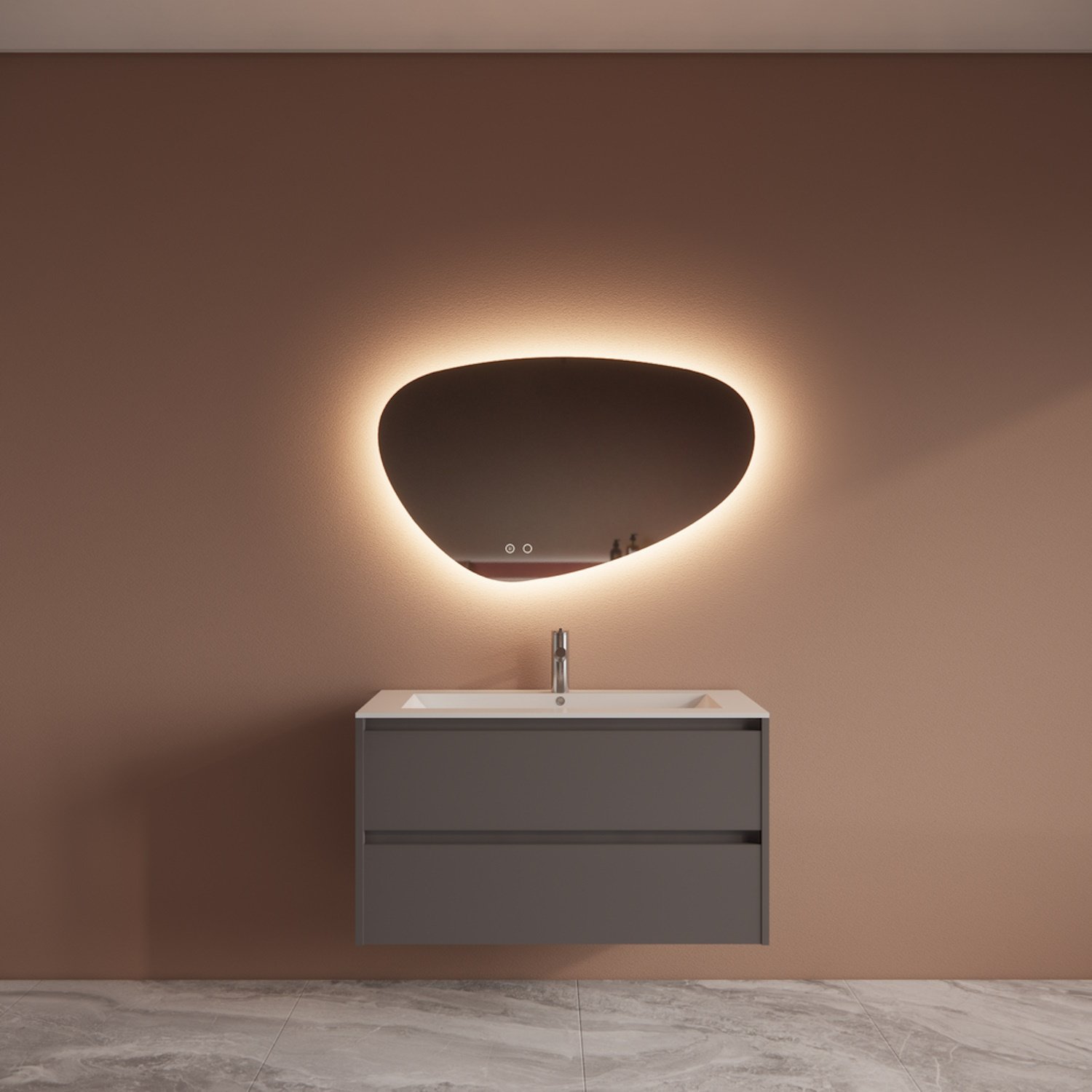 Boss & Wessing Badmeubelset BWS Riga Met Asia Wastafel Wit 100 cm Leigrijs 