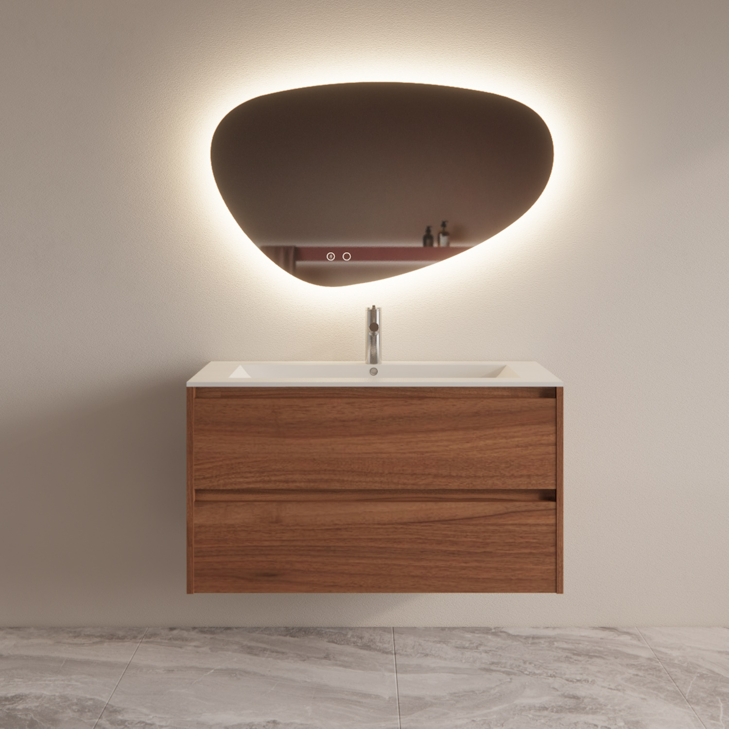 Boss & Wessing Badmeubelset BWS Riga Met Asia Wastafel Wit 100 cm Walnoot 