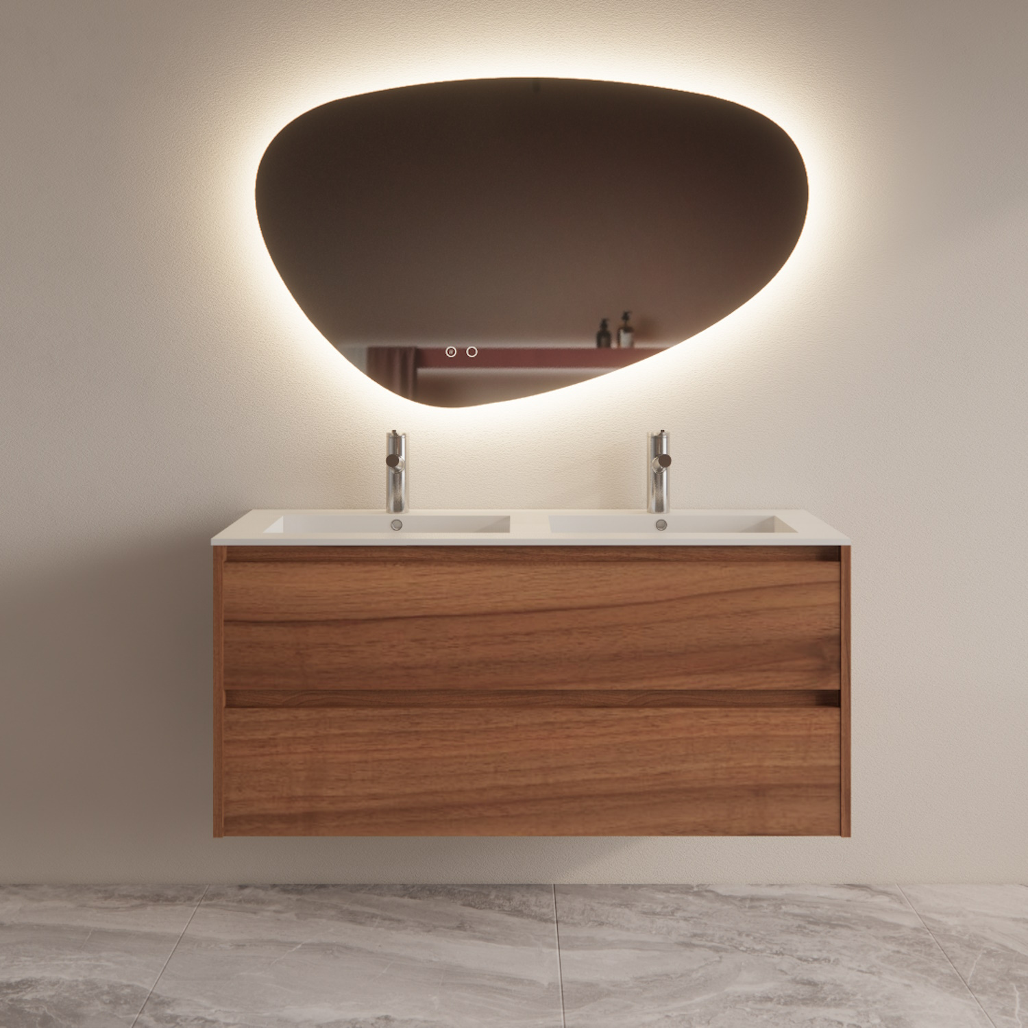 Boss & Wessing Badmeubelset BWS Riga Met Asia Wastafel Wit 120 cm Walnoot 