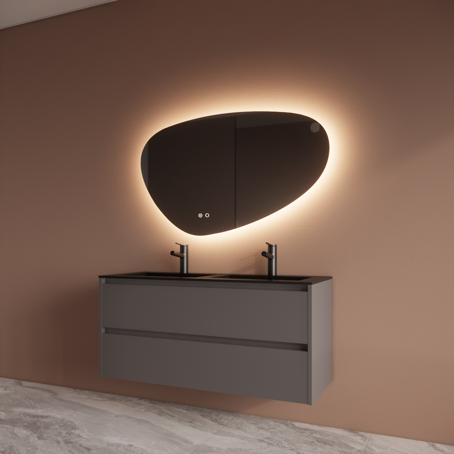 Boss & Wessing Badmeubelset BWS Riga Met Asia Wastafel Mat Zwart 120 cm Leigrijs 