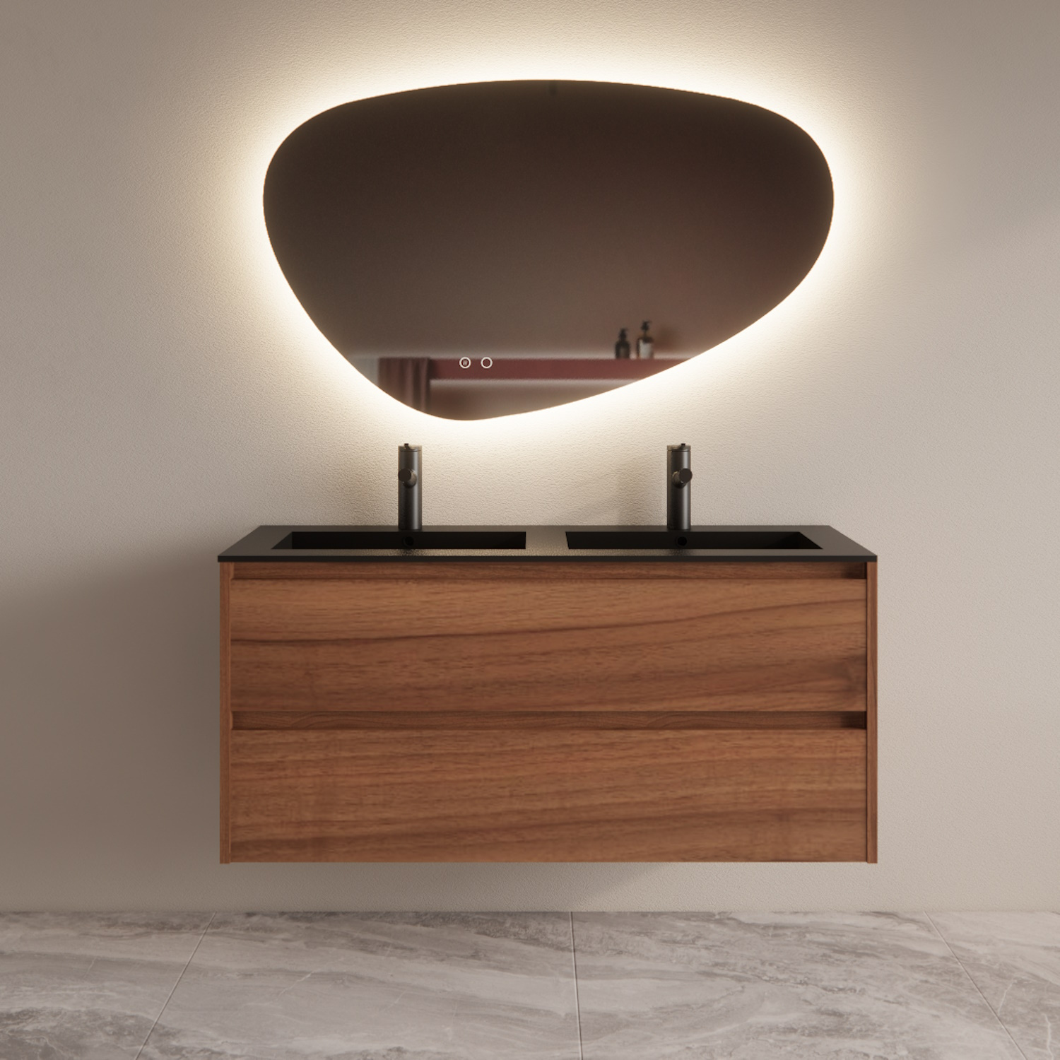 Boss & Wessing Badmeubelset BWS Riga Met Asia Wastafel Mat Zwart 120 cm Walnoot 