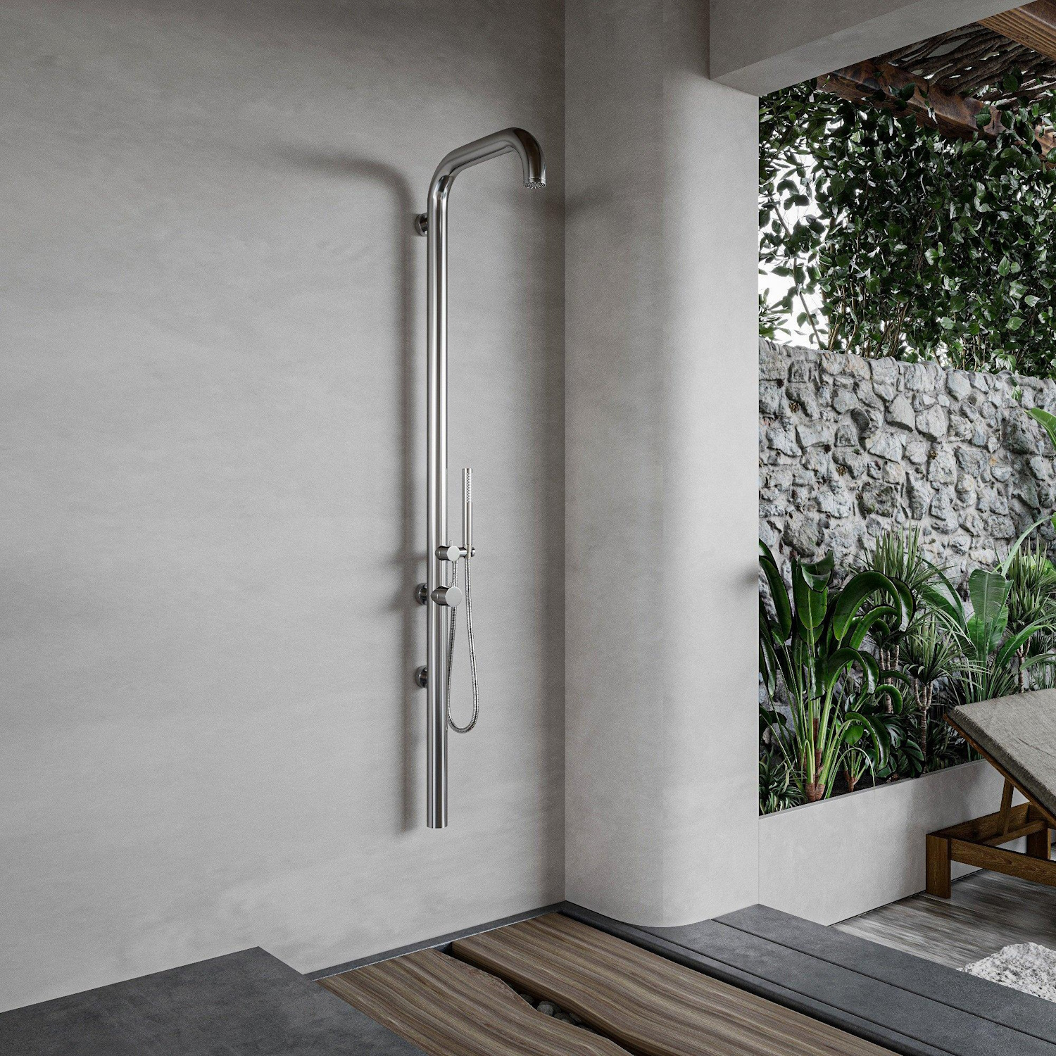 Fortifura Buitendouche  Outdoor Original Wandmodel Met Handdouche Geborsteld RVS 