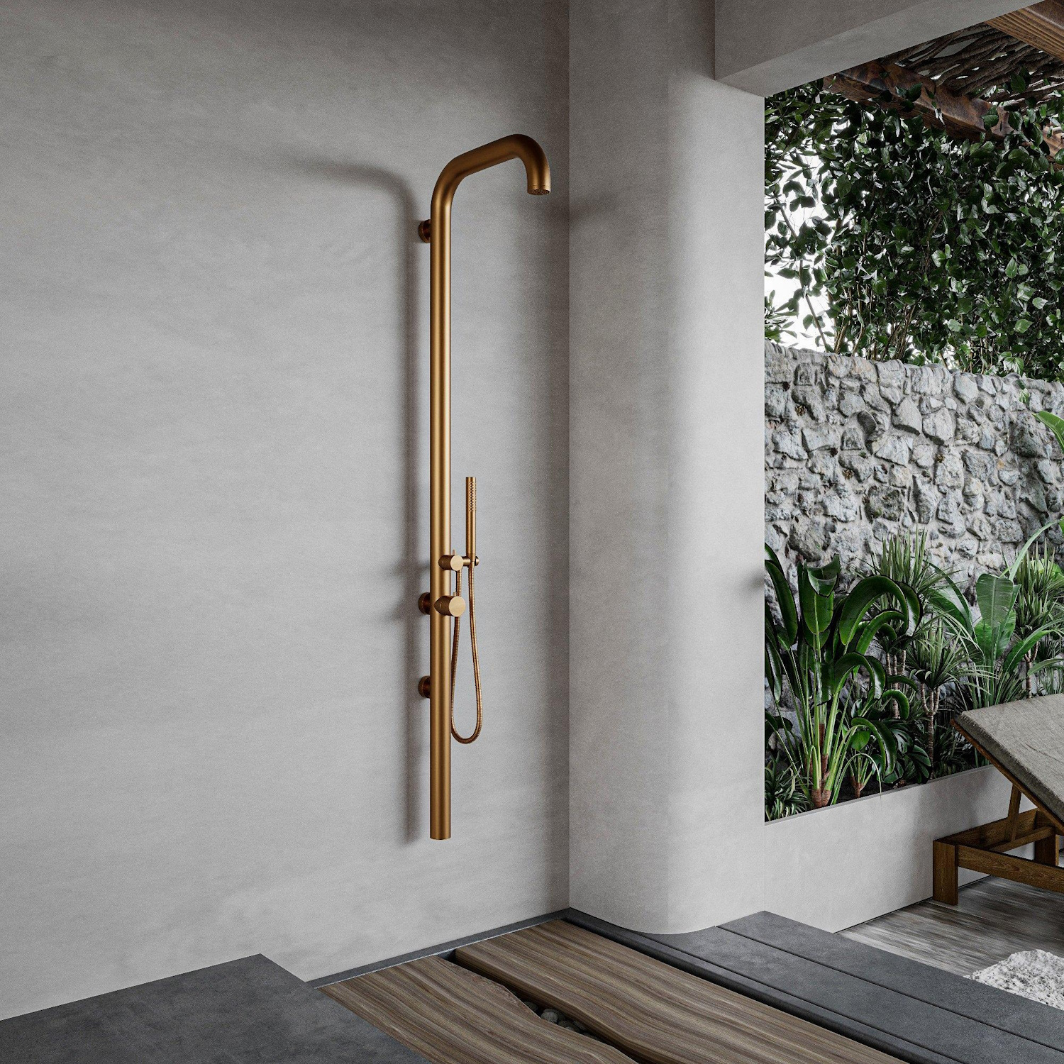 Fortifura Buitendouche  Outdoor Original Wandmodel Met Handdouche Geborsteld Koper 