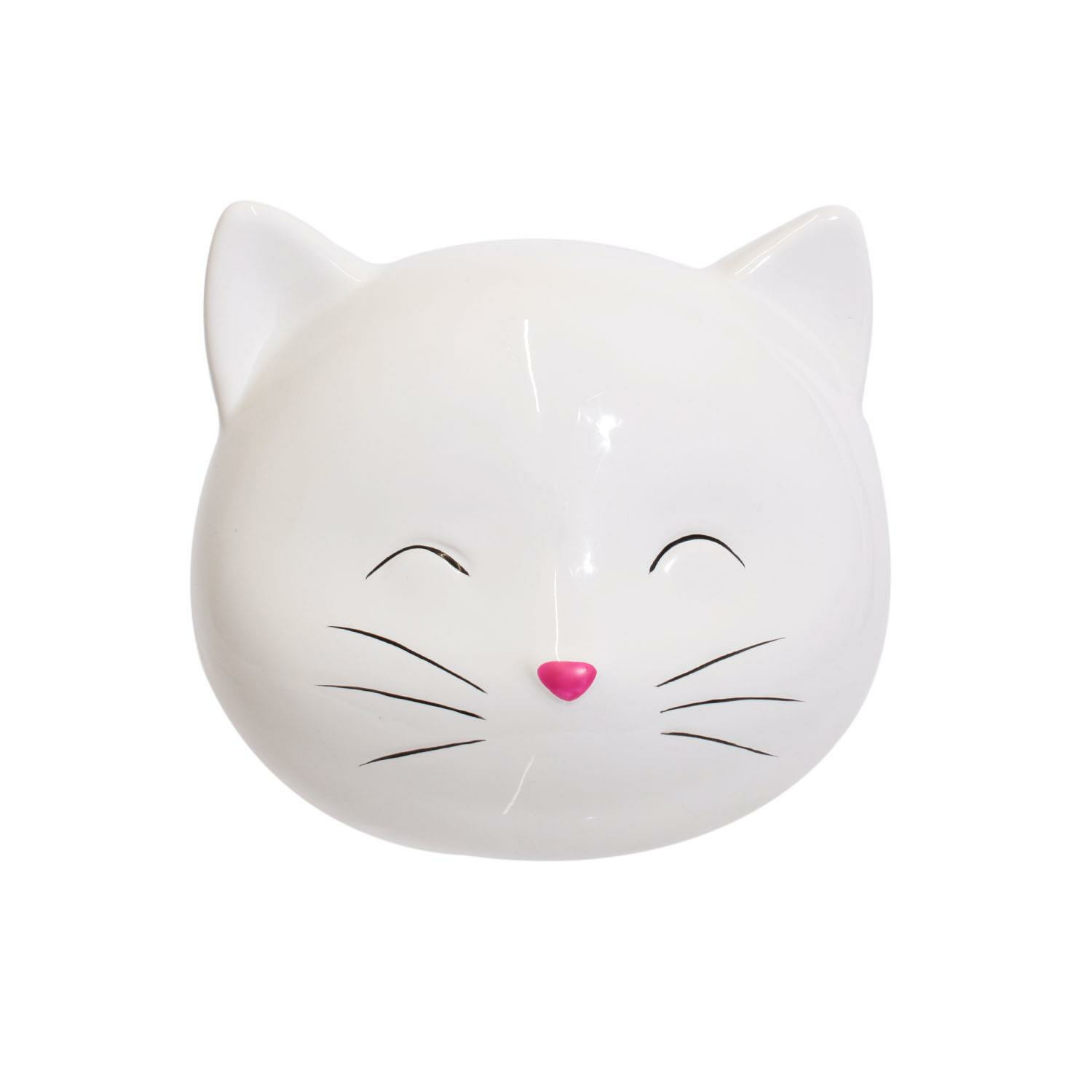 Home Deco Factory Dieren spaarpot voor kind/volwassenen katje/poes - Keramiek - wit - 13 x 11 cm -