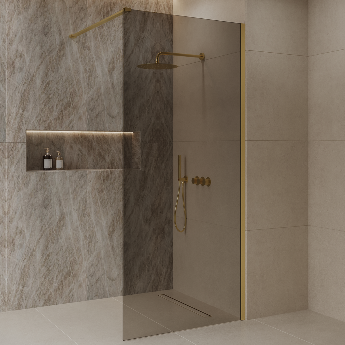 Best Design Dalis inloopdouche 120cm geborsteld messing met mokka glas