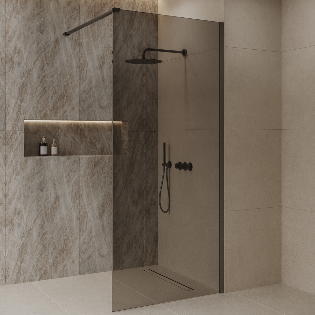 Best Design Dalis inloopdouche 120cm gunmetal met mokka glas