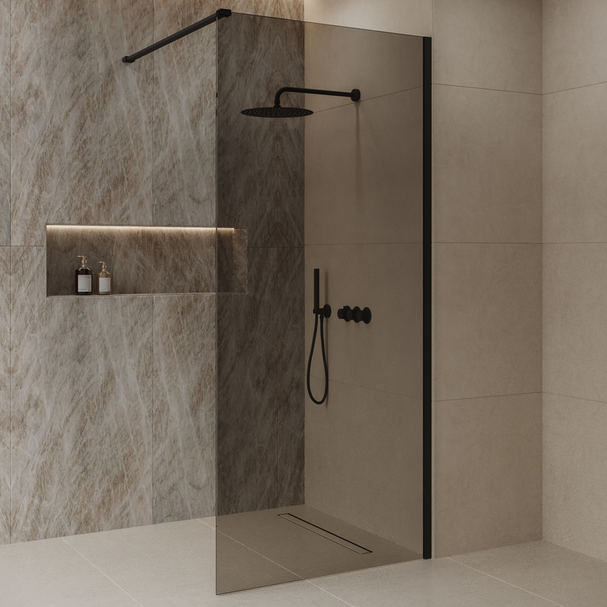 Best Design Dalis inloopdouche 80cm zwart met mokka glas