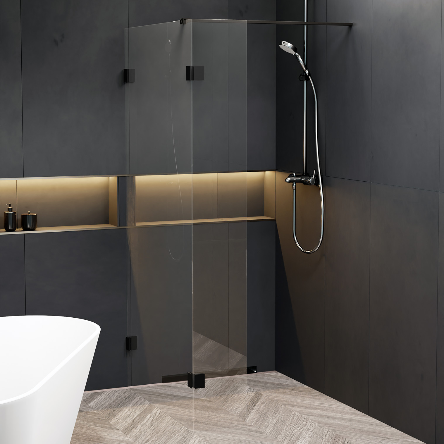 Riho Scandic X402 inloopdouche 100cm met 30cm zijwand zwart mat
