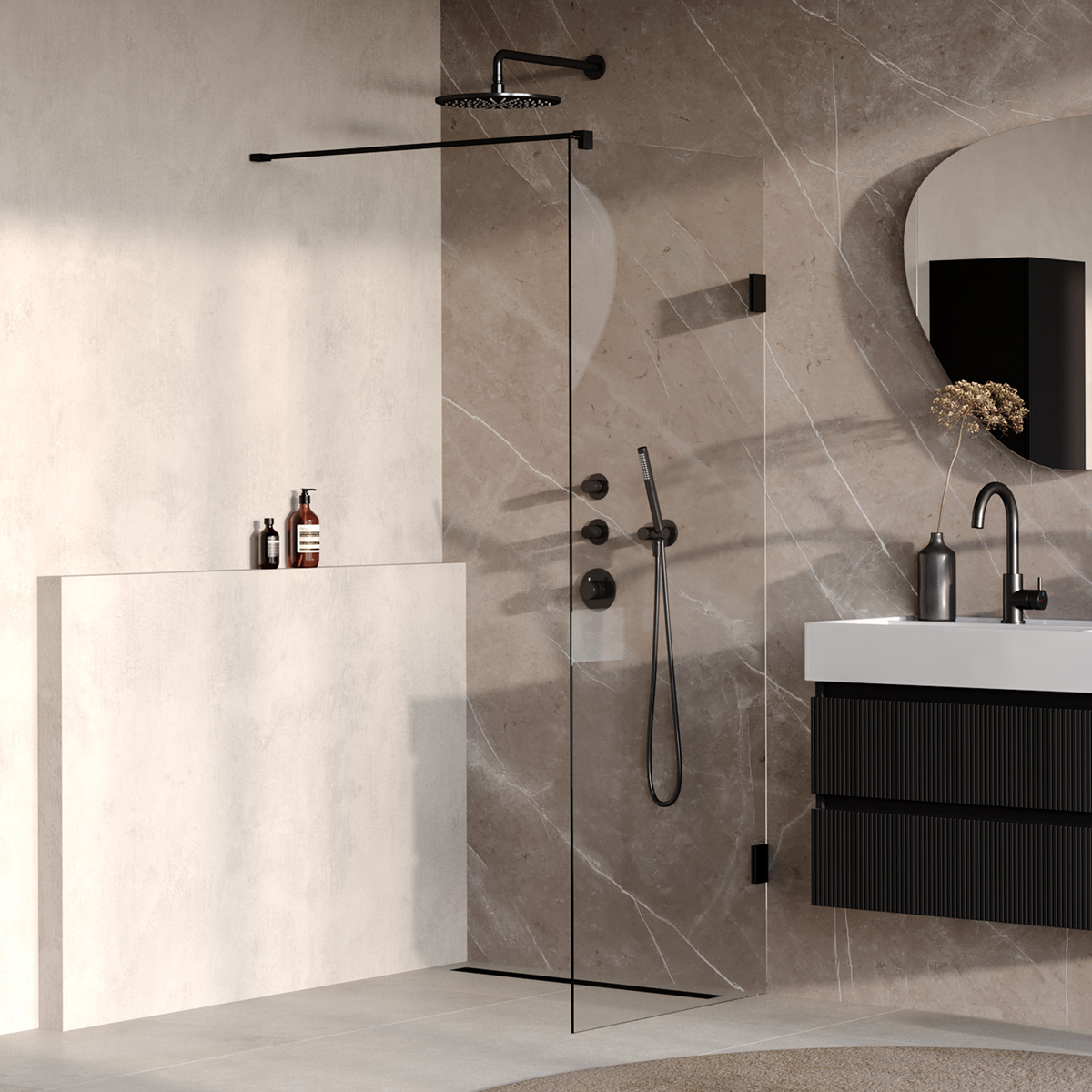Brauer Void profielloze inloopdouche 80cm zwart mat