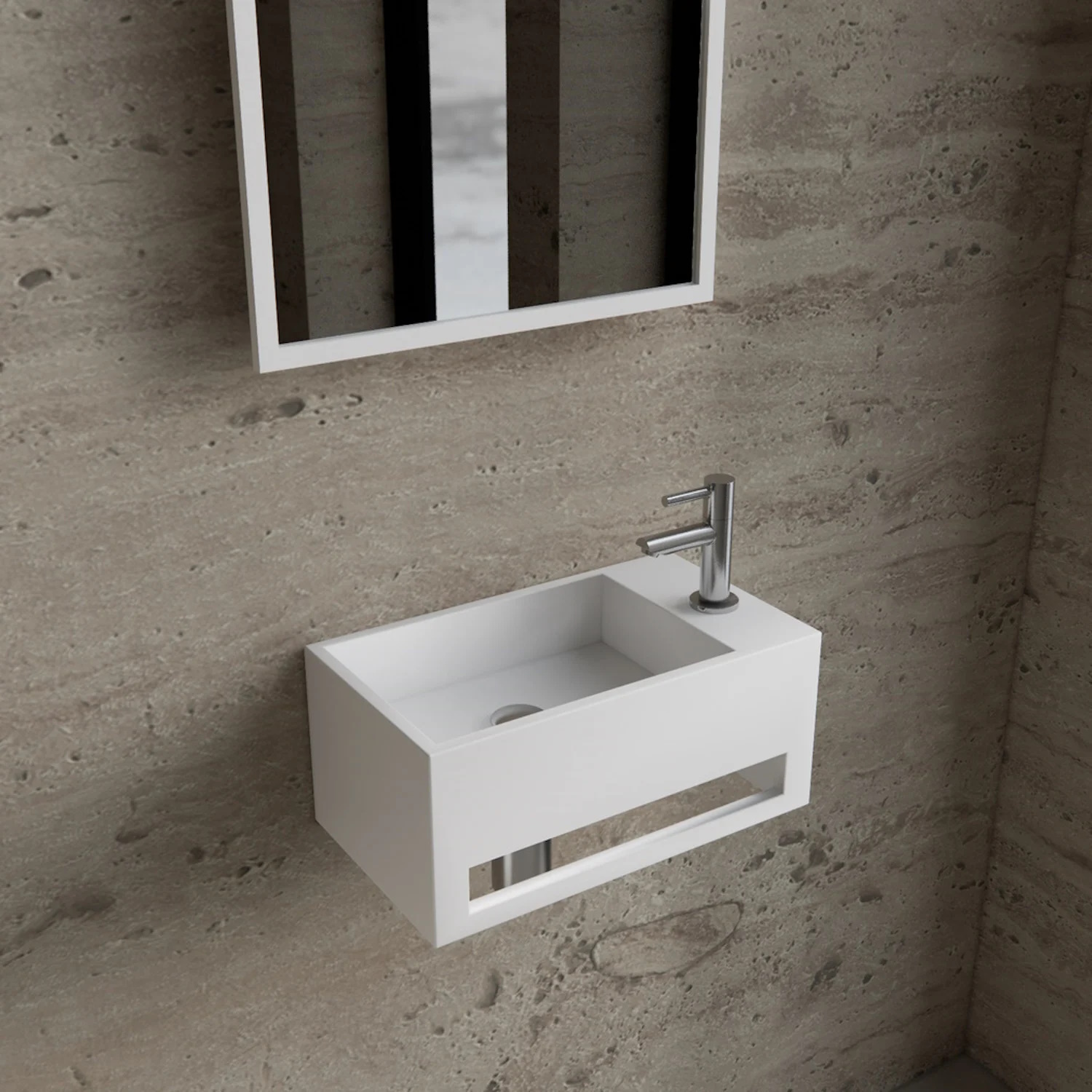 Boss & Wessing Fonteinset BWS Solid Surface Met Handdoekhouder Rechts Wit Chroom 