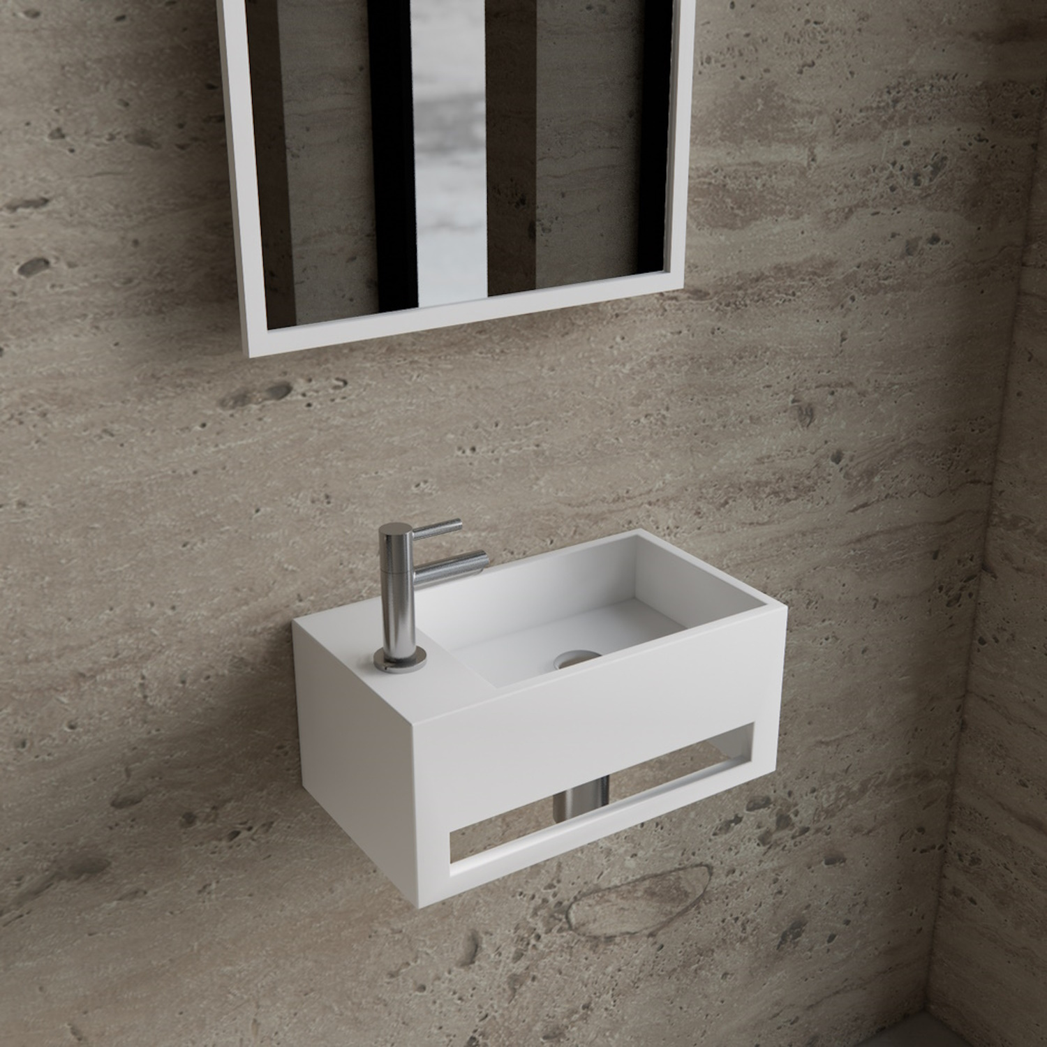 Boss & Wessing Fonteinset BWS Solid Surface Met Handdoekhouder Links Wit Chroom 
