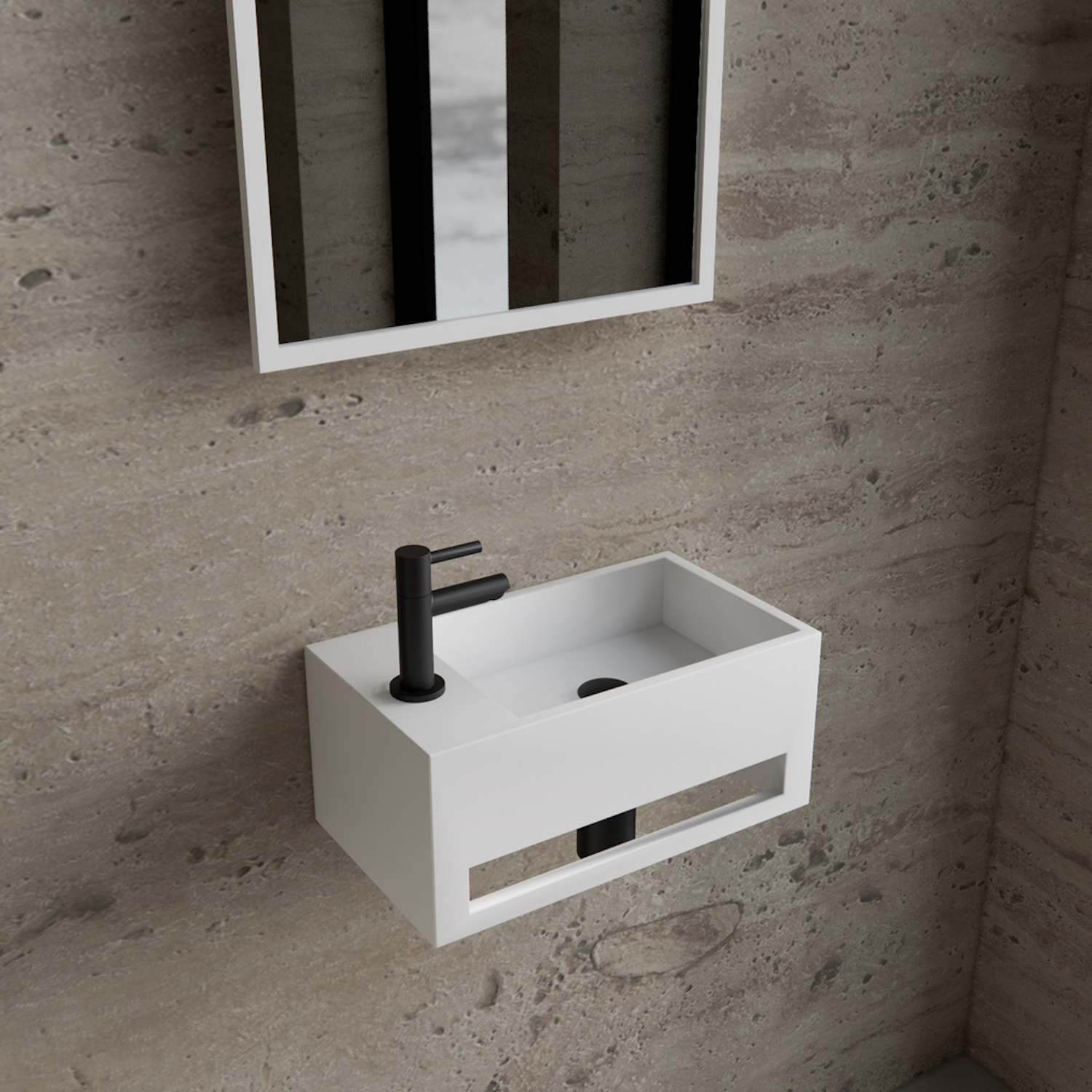 Boss & Wessing Fonteinset BWS Solid Surface Met Handdoekhouder Links Wit Mat Zwart 