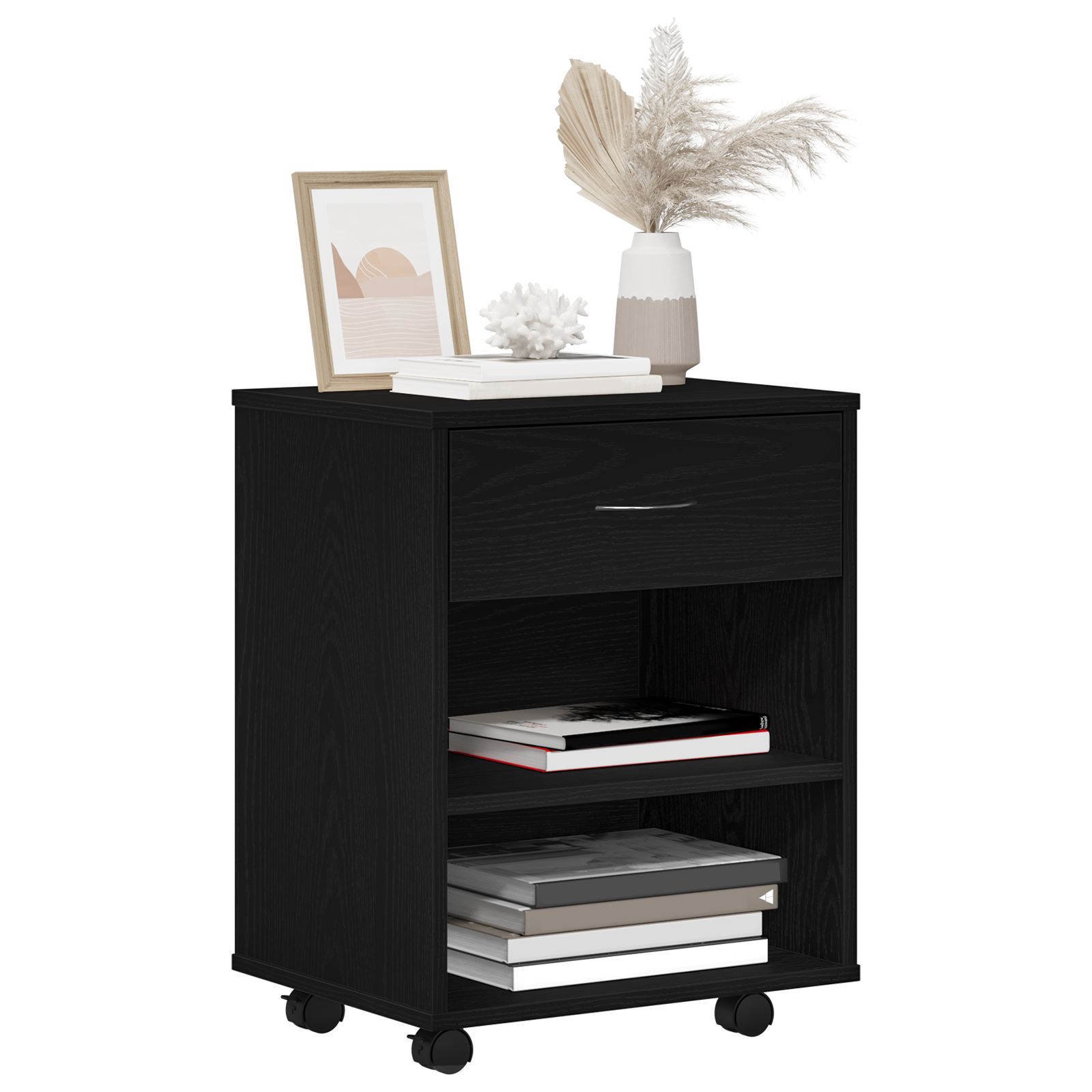 vidaXL Rollende Kast Zwart Eiken 46x36x59 cm Bewerkte Hout