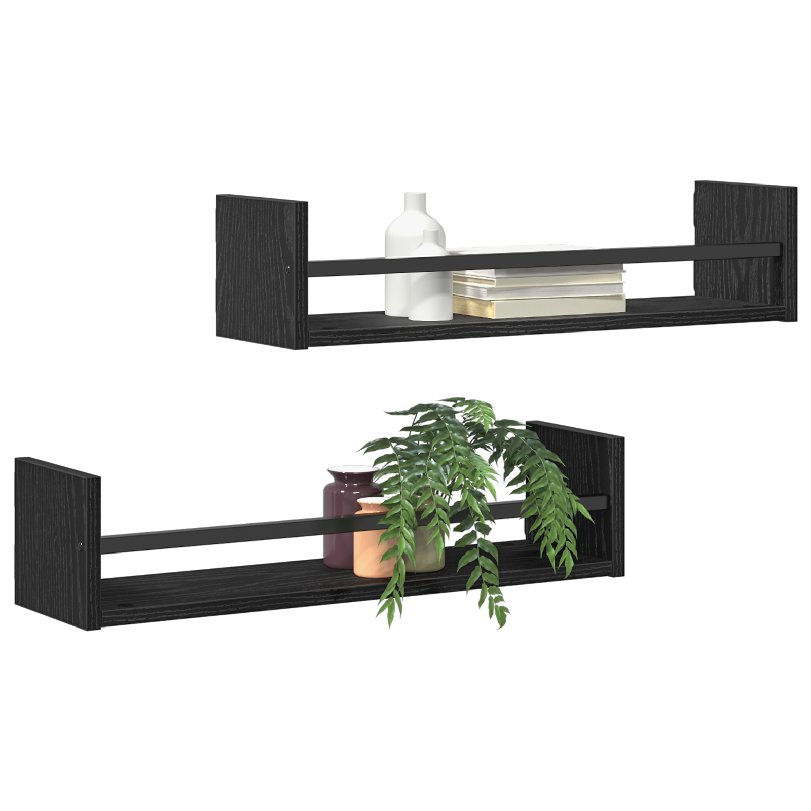 vidaXL Wandschappen 2 st 60x16x14 cm bewerkt hout zwart eikenkleurig