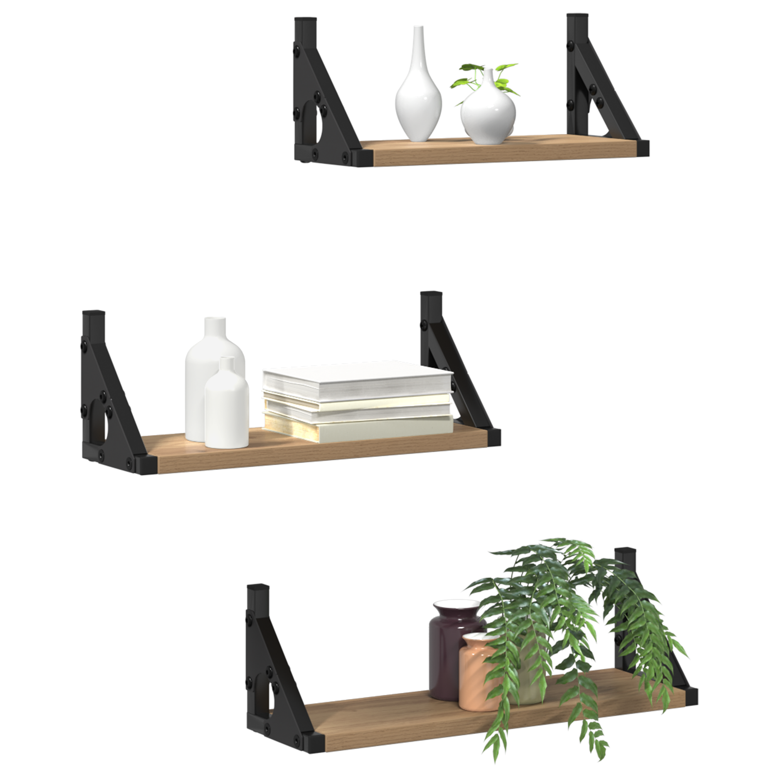 vidaXL 3-delige Wandplankenset Gerookt Eiken Hout