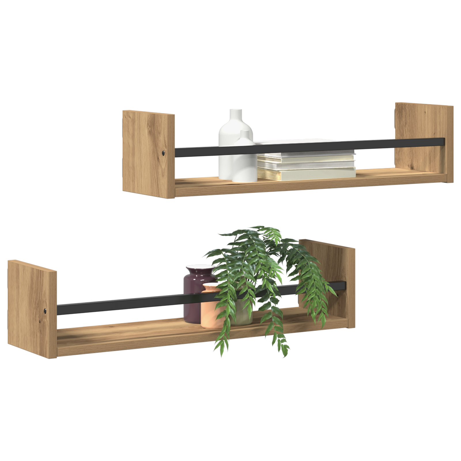 vidaXL Wandschappen 2 st 60x16x14 cm bewerkt hout artisanaal eiken
