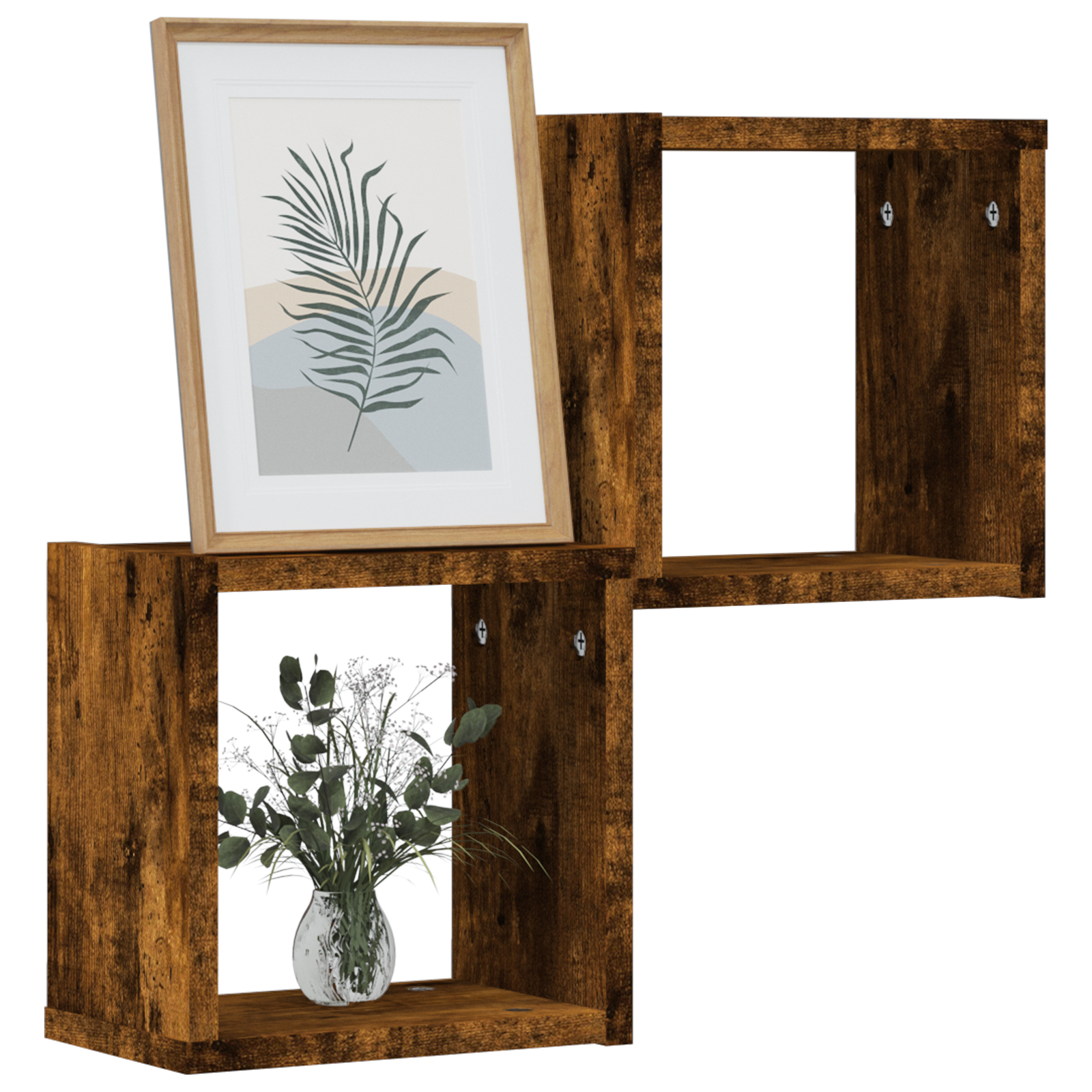 vidaXL Wandcube Planken 2 Stuks Rokend Eiken 26x15x26 cm Kunststof Hout