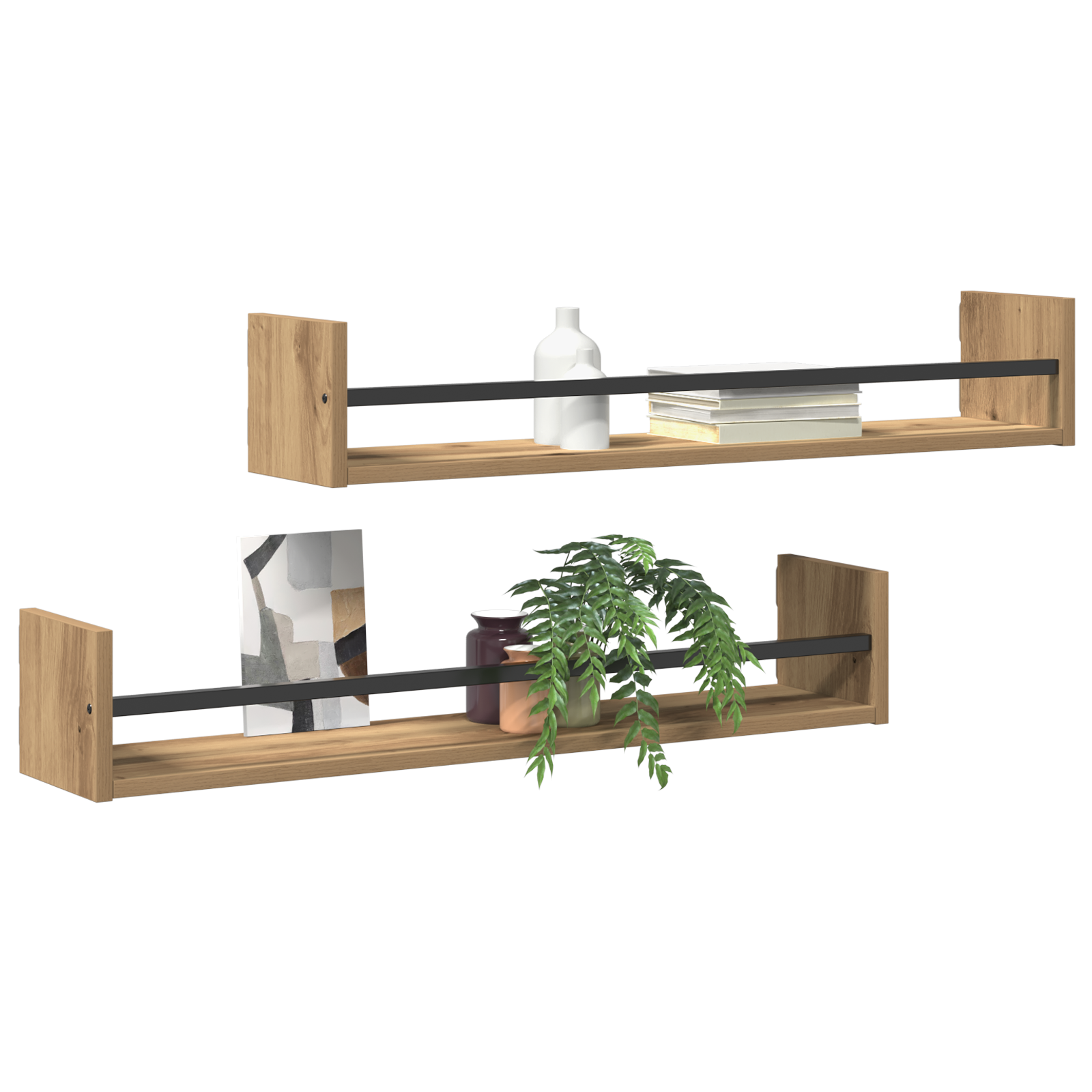 vidaXL Wandschappen 2 st 60x16x14 cm bewerkt hout artisanaal eiken