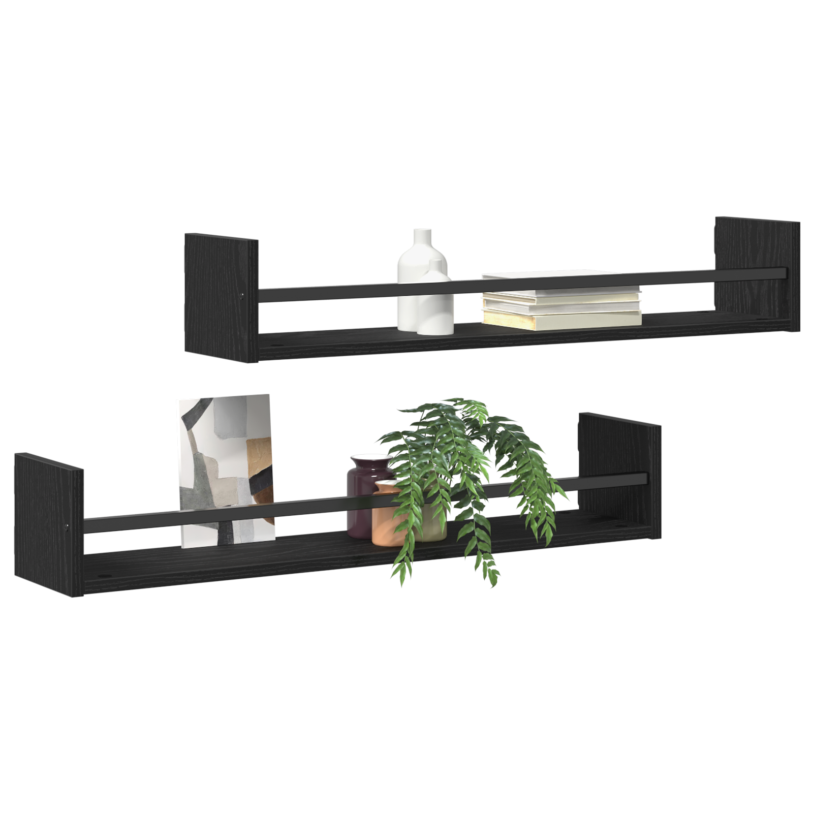 vidaXL Wandkasten 2 stuks Zwart Eiken 80x16x14 cm Bewerkt Hout
