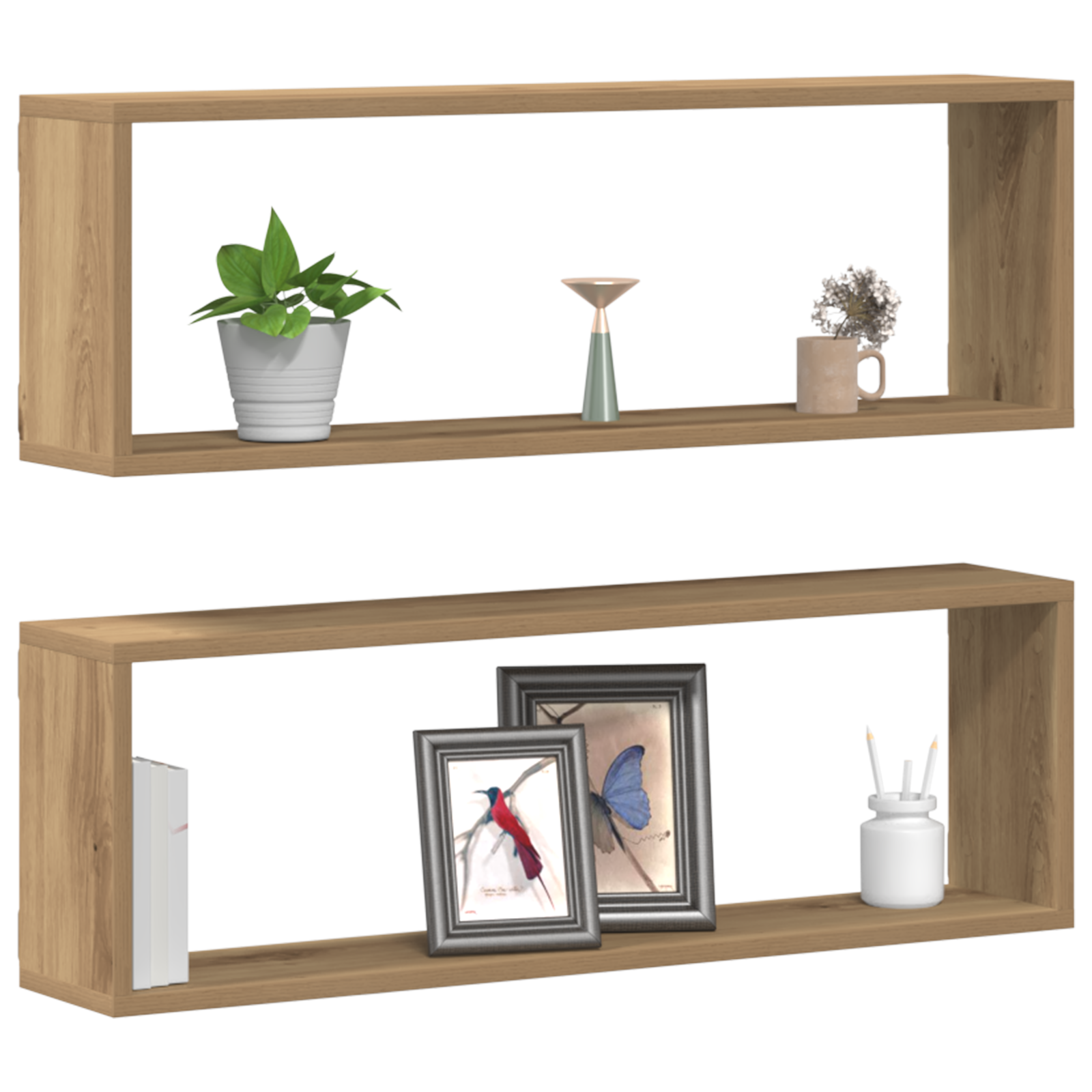 vidaXL Wandplanken 2 st 80x15x26 cm bewerkt hout artisanaal eiken