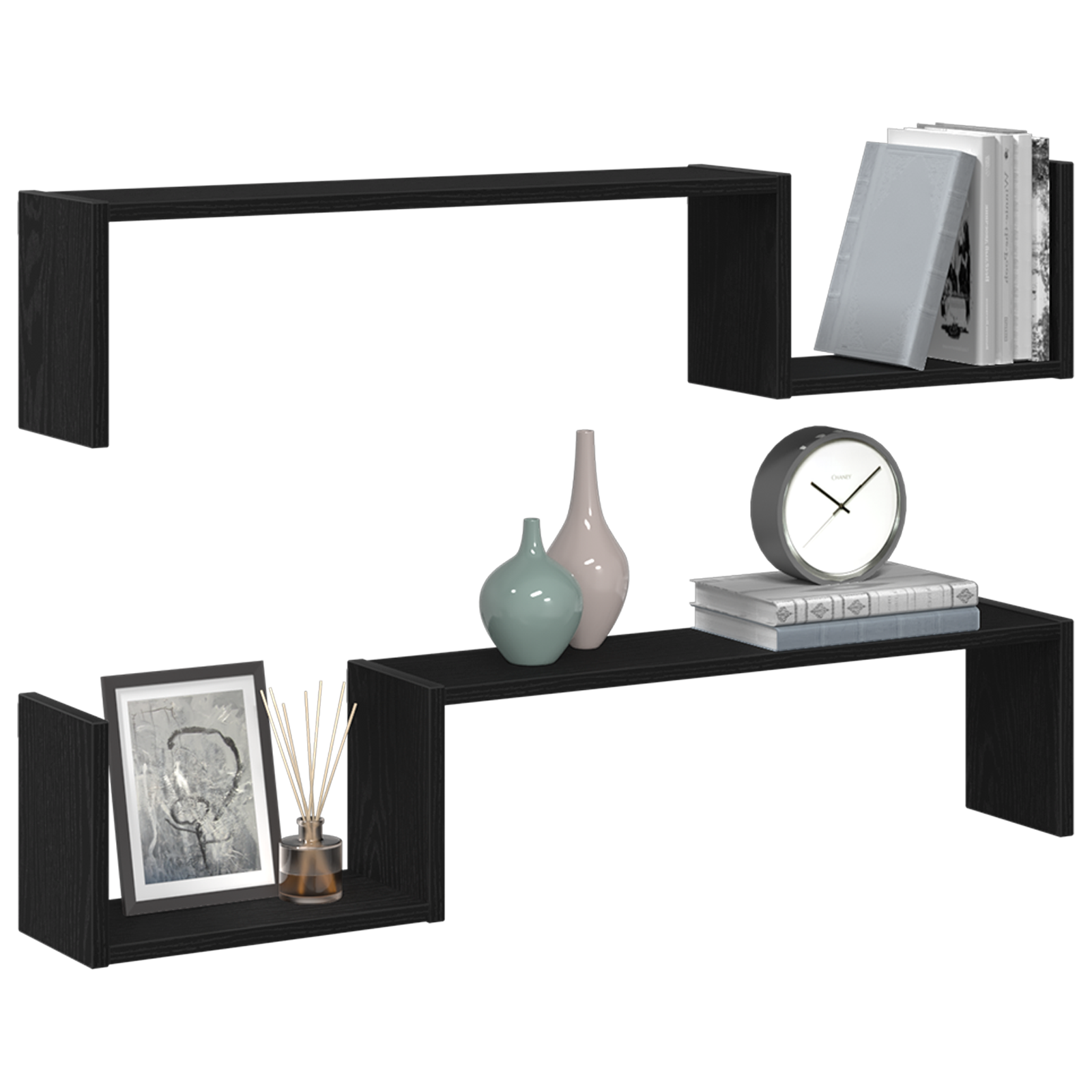 vidaXL Wandschap 2 stuks 100x15x70 cm bewerkt hout zwart eikenkleurig