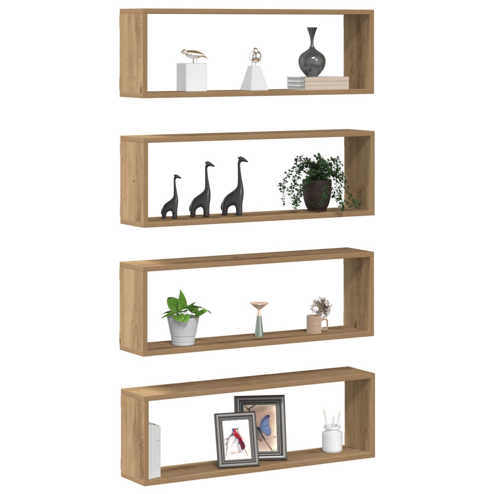 vidaXL Wandplanken 4 st 80x15x26 cm bewerkt hout artisanaal eiken