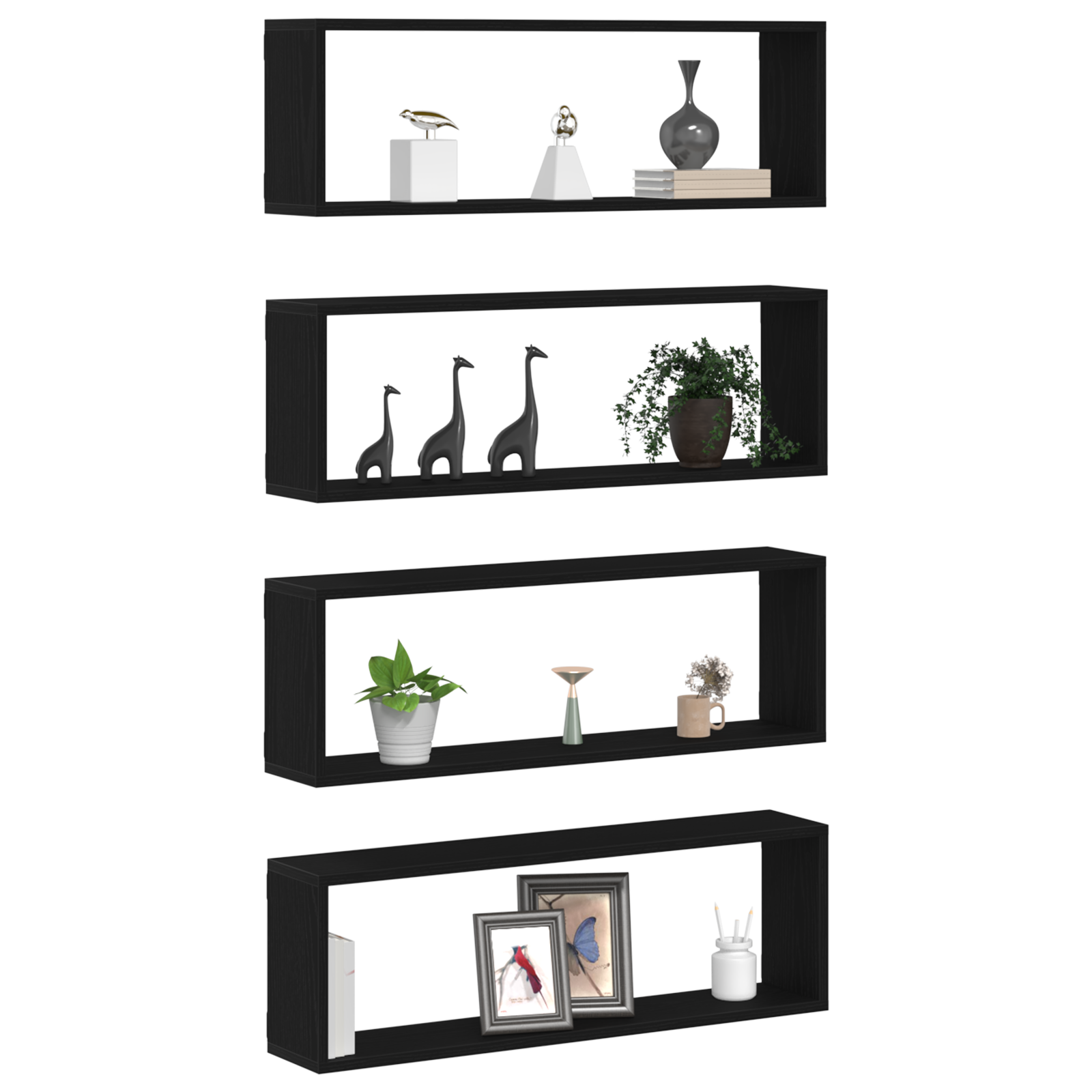 vidaXL Wandplanken 4 stuks Zwart Eiken 80x15x26 cm Bewerkte Hout