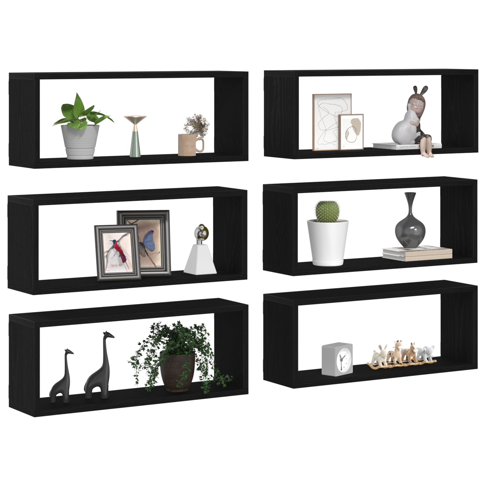 vidaXL Wandschappen 6 st 60x15x23 cm bewerkt hout zwart eikenkleurig