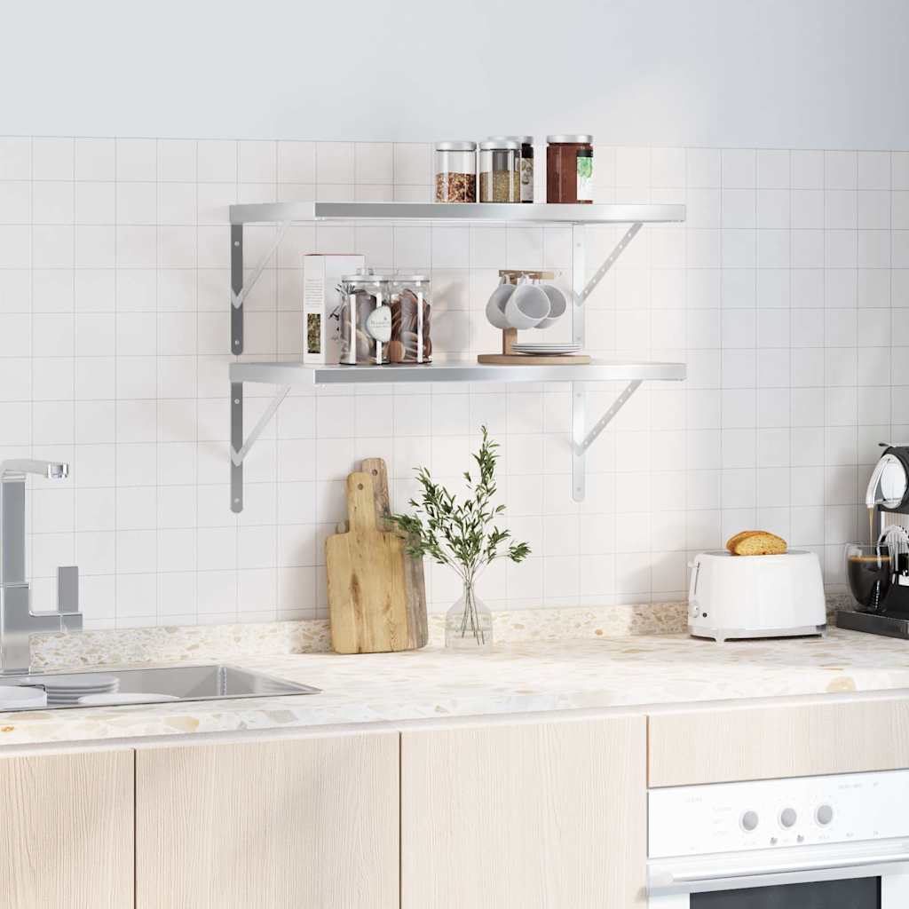 vidaXL Wandschappen 2 st 75x40 cm roestvrijstaal zilverkleurig