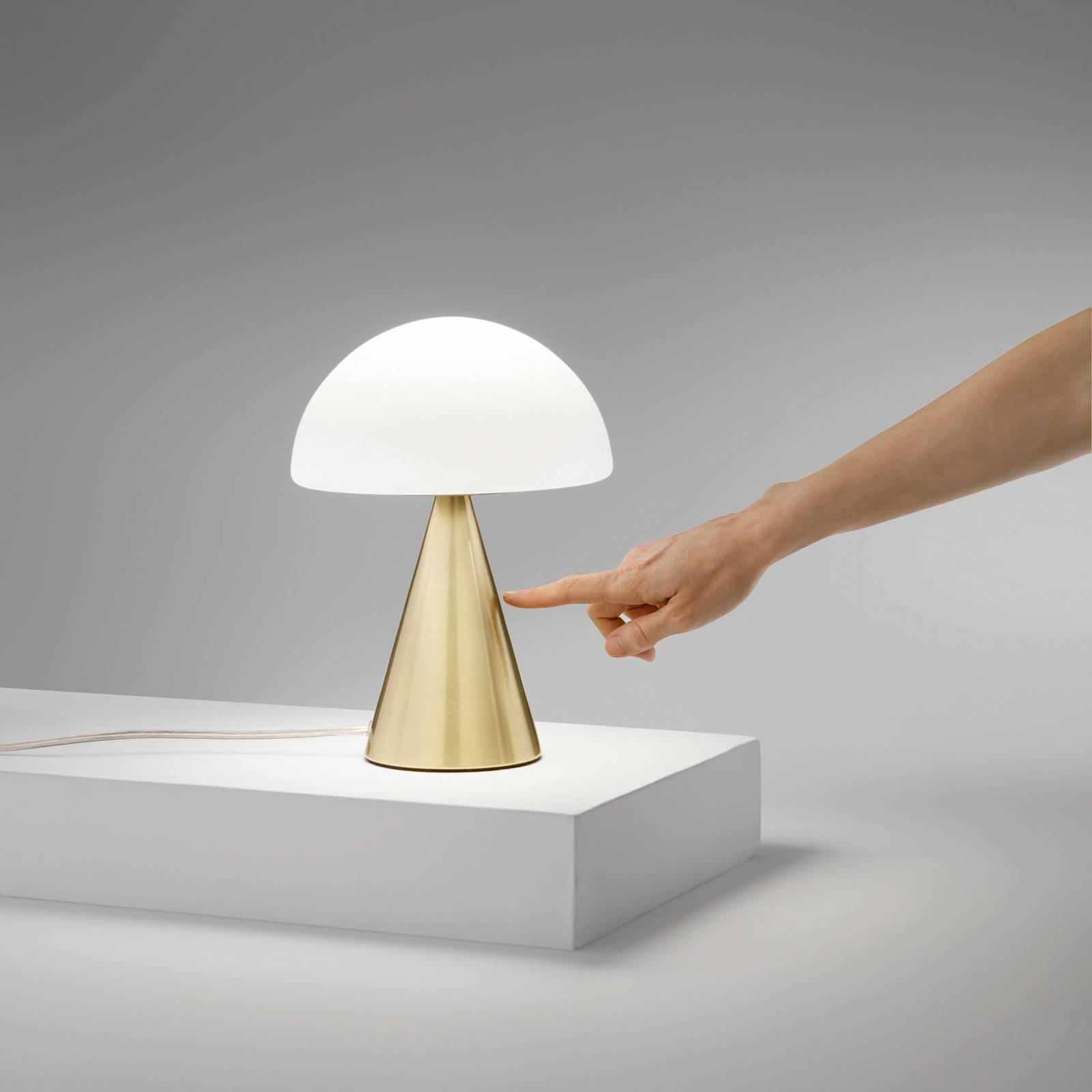 Fabas Luce LED tafellamp Blip, messing/wit, glas, CCT, touchdimmer