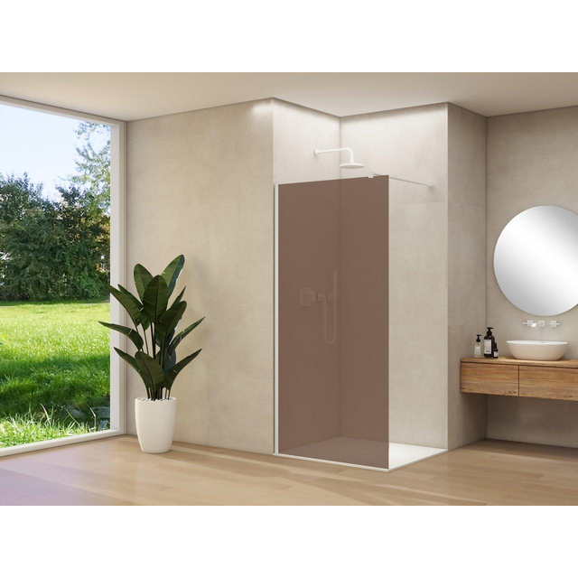 Van Rijn Products ST01 vaste wand - 118x200cm - brons rookglas - - dikte 8mm - stabilisatiestang - muurprofiel - Wit ST01500120BRWTM
