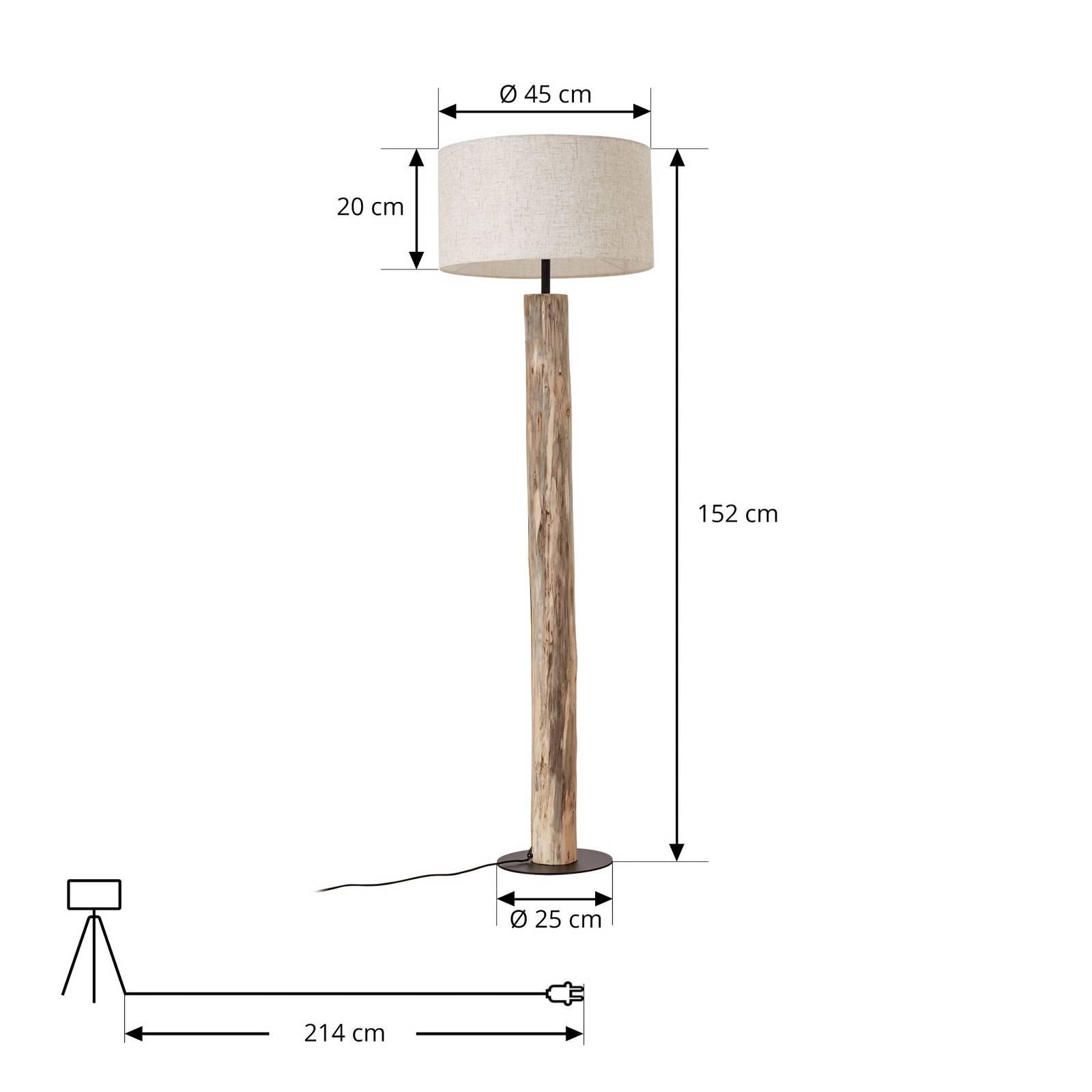 LUCANDE vloerlamp Jorvan, crème, eucalyptus, linnen