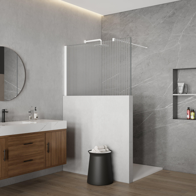 Fortifura Galeria Halfhoge Inloopdouche - 140x80cm - ribbelglas - 8mm - nano - met profielset en stabilisatiestang - Mat Wit SW1235452 SW797906