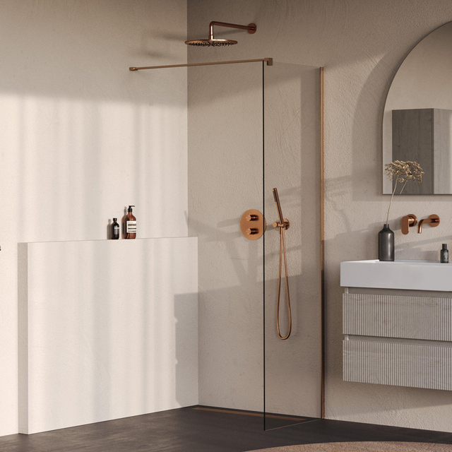 Brauer Oblivion Inloopdouche - 60x200cm - glascoating - helder glas - geborsteld koper PVD GS-OBI1H60200GK