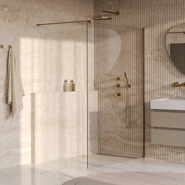 Brauer Oblivion Inloopdouche - 130x200cm - glascoating - helder glas - geborsteld goud PVD GS-OBI1H130200GG