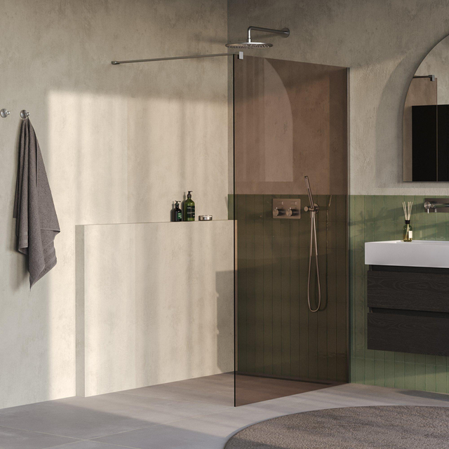 Brauer Oblivion Inloopdouche - 120x200cm - glascoating - brons glas - Geborsteld RVS PVD GS-OBI1B120200NG
