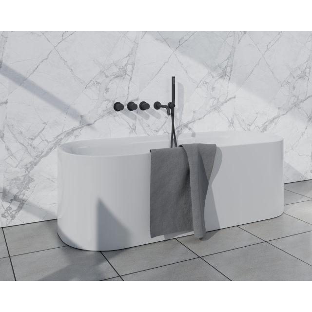 Fortifura Nebbio Badcombinatie-set - thermostaatkraan - inbouwdeel - 2x uitbreiding inbouwdeel - wandaansluitbocht - gladde doucheslang - staaf handdouche - uitloop - mat zwart SW1183065 SW1183076 SW1