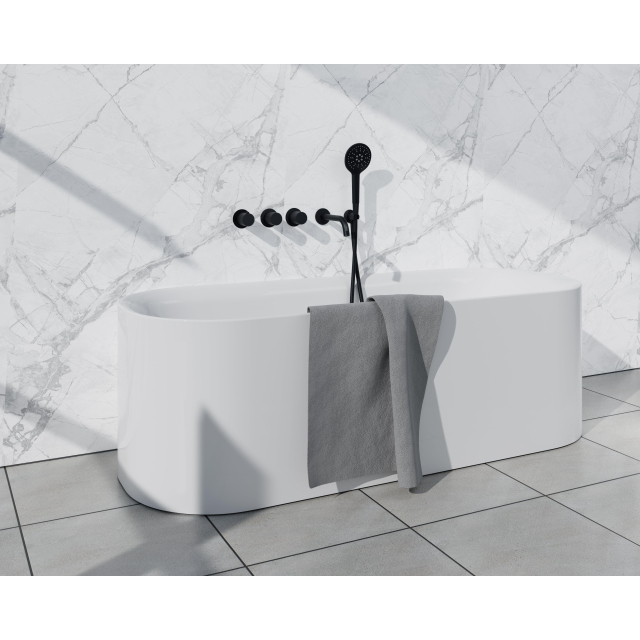 Fortifura Nebbio Badcombinatie-set - thermostaatkraan - inbouwdeel - 2x uitbreiding inbouwdeel - wandaansluitbocht - gladde doucheslang - ronde handdouche - uitloop - mat zwart SW1183065 2x SW1183076 