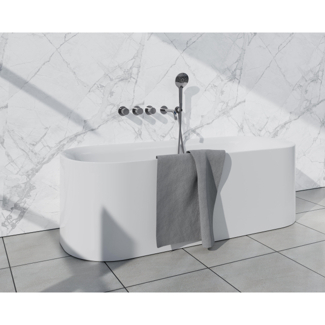 Fortifura Nebbio Badcombinatie-set - thermostaatkraan - inbouwdeel - 2x uitbreiding inbouwdeel - wandaansluitbocht - gladde doucheslang - ronde handdouche - uitloop - chroom SW1183064 2x SW1183076 2x 
