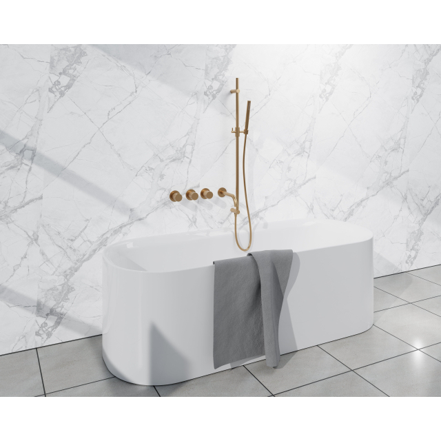 Fortifura Nebbio Badcombinatie-set - thermostaatkraan - inbouwdeel - glijstang - metalen doucheslang - staaf handdouche - uitbreiding inbouwdeel - uitloop - geborsteld messing PVD (goud) SW1183067 SW1