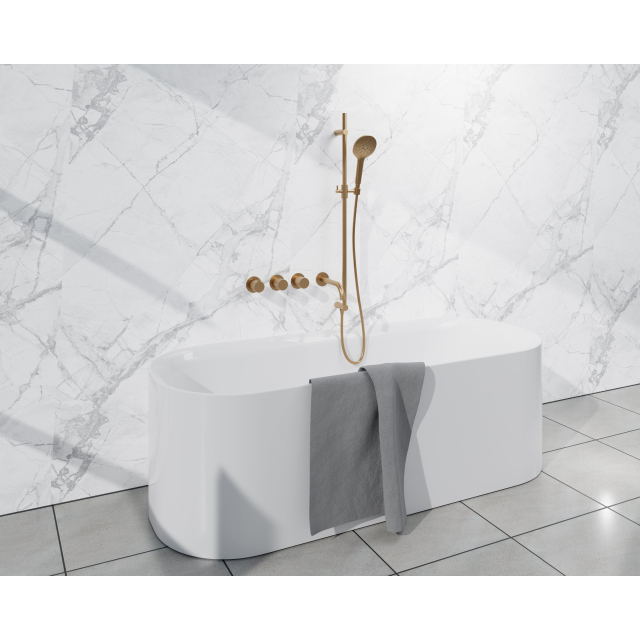 Fortifura Nebbio Badcombinatie-set - thermostaatkraan - inbouwdeel - glijstang - metalen doucheslang - ronde handdouche - uitbreiding inbouwdeel - uitloop - geborsteld messing SW1183067 SW1111531 SW70