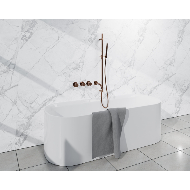 Fortifura Nebbio Badcombinatie-set - thermostaatkraan - inbouwdeel - glijstang - gladde doucheslang - staaf handdouche - uitbreiding inbouwdeel - uitloop - geborsteld koper SW1183069 SW1111533 SW79940