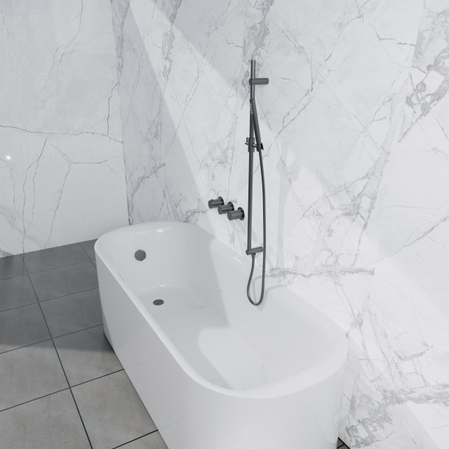 Fortifura Nebbio Badcombinatie-set - thermostaatkraan - inbouwdeel - glijstang - metalen doucheslang - staaf handdouche - badafvoer opbouw - geborsteld gunmetal PVD SW1183068 SW1111532 SW706207 SW7665