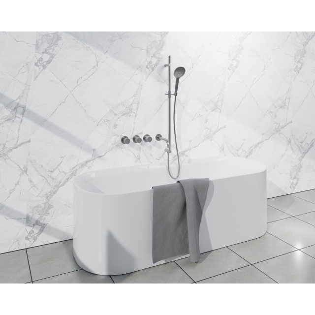 Fortifura Nebbio Badcombinatie-set - thermostaatkraan - inbouwdeel - glijstang - metalen doucheslang - ronde handdouche - uitbreiding inbouwdeel - uitloop - geborsteld RVS SW1183066 SW1111529 SW706208