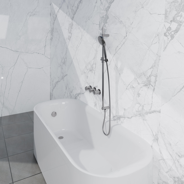 Fortifura Nebbio Badcombinatie-set - thermostaatkraan - inbouwdeel - glijstang - gladde doucheslang - ronde handdouche - badafvoer opbouw - chroom SW1183064 SW1111526 SW706209 SW496814 SW1108811 SW
