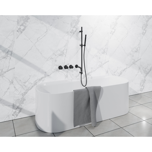 Fortifura Nebbio Badcombinatie-set - thermostaatkraan - inbouwdeel - glijstang - gladde doucheslang - staaf handdouche - uitbreiding inbouwdeel - uitloop - mat zwart SW1183065 SW1111528 SW706210 SW496