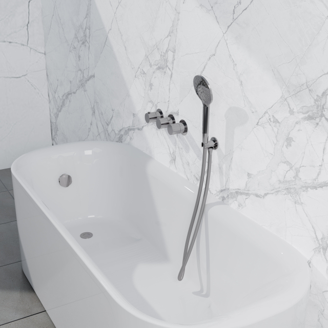 Fortifura Nebbio Badcombinatie-set - thermostaatkraan - inbouwdeel - inbouw uitbreiding - wandaansluitbocht - metalen doucheslang - ronde handdouche - badafvoer opbouw - chroom SW1183064 SW1183076 SW1