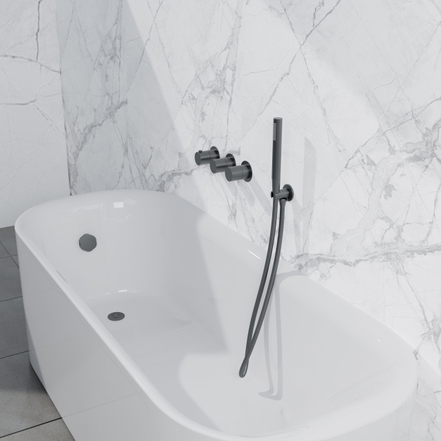 Fortifura Nebbio Badcombinatie-set - thermostaatkraan - inbouwdeel - inbouw uitbreiding - wandaansluitbocht - gladde doucheslang - staaf handdouche - badafvoer opbouw - geborsteld gunmetal PVD SW11830
